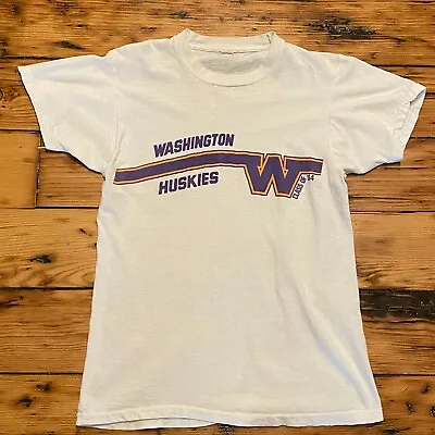 VTG U Of W Huskies Class Of 1984 White Cotton Single Stitch College T-shirt SM  • $29.94