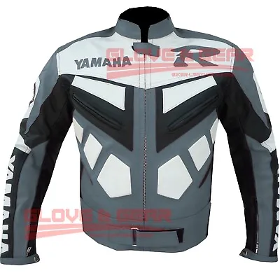 Yamaha R Grey Motorbike Motorcycle Cowhide Leather Ce Armoured Bikers Jacket • £144.99
