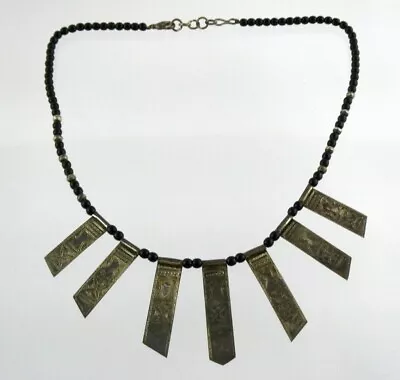 Vintage Unmarked Sterling Silver Black Onyx Adjustable Chain Necklace 21.2g 18In • $34