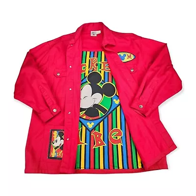 Vintage Disney Mickey Mouse Vibe Red Jean Denim Jacket Sz XL • $27.99