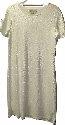 Michael Kors Womens SZ L White Sequined Party Lined Dress MSRP $175 NWT • $79.95