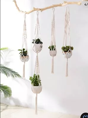 4 Piece Set Macrame Plant Hangers Macrame Plant Hanger With Hooks • $9.99