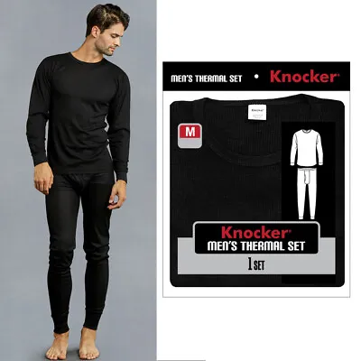 Mens Thermal Underwear Set Knocker Long Sleeve Pajamas Pants Sleep Black Size M • $12.45