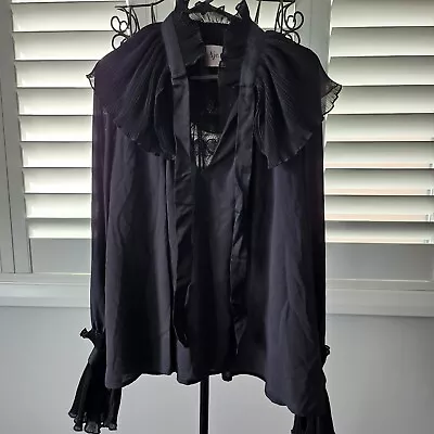 Designer Women AJE  Frills Black Blouse Top Size 8 • $25