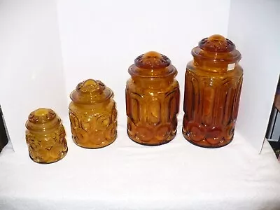 VINTAGE MCM L E Smith Moon & Stars Amber Glass 4pc Canister Set • $59.99