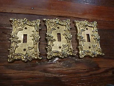 Vintage American Tack Hardware Metal Outlet Light Switch Plate Cover Gold Roses3 • $24.99