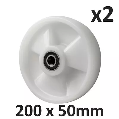 X2 PALLET PUMP TRUCK STEERING STEER WHEELS  / WHITE NYLON 200X50mm WITH BEARINGS • £29.99