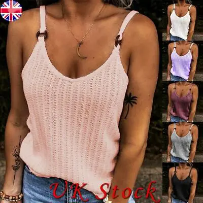 £9.59 • Buy Womens Solid Sleeveless Knitted Cami Tank Tops Ladies Casual Summer Vest T-Shirt