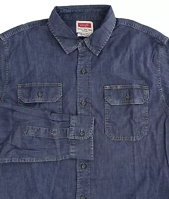 Wrangler Men's Shirt Flex Comfort Fit Button-Up Denim Two-Pocket 100% Cotton • $24.99