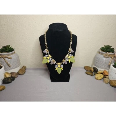 $35 • Buy Necklace Green Yellow Crystal Drop Gold Tone Chain Statement - J. Crew Signed