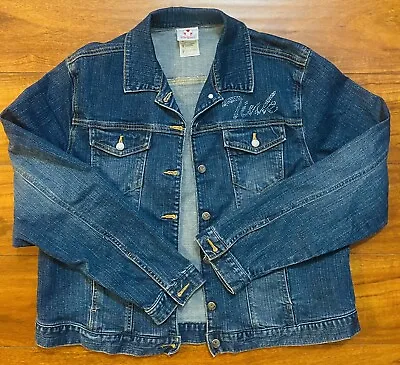 VTG Disney Store Tinker Bell Jean Jacket  Extra Large Blue Graphic 18/20 XL • $25.60