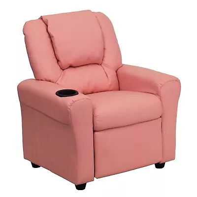 Flash Furniture Contemporary Vinyl Kids Recliner W/Cup Holder And Headrest Pink • $225.08