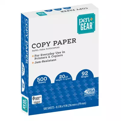 Copy Paper 8.5  X 11  92 Bright White 20 Lb. 1 Ream (500 Sheets) • $12.65