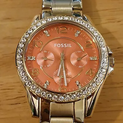 FOSSIL ES3530 Day Date 24hr Watch Coral Salmon Pink Dial And Gold  • $19.95