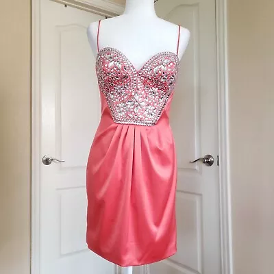Mignon Salmon Coral Jeweled Bodice Cocktail Party Holiday Elegant Dress Size 6 • $54
