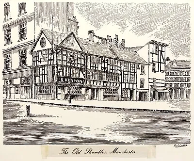 Paul Castle Original 20th C. Signed Pen Drawing  The Old Shambles Manchester . • £45