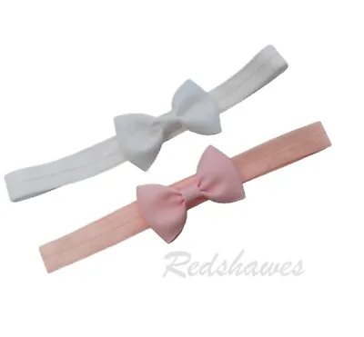 2 Baby Bow Headbands Newborn - 24m Pink & White Soft Elastic UK Made Girls (SB) • £2.99