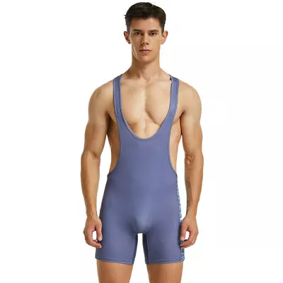 Mens Wrestling Singlet Grey Bodysuits Spandex Leotard Jumpsuit S M L XL XXL • £16.95