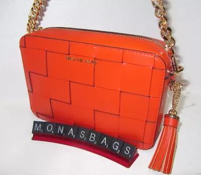 Michael Kors Jet Set Medium Camera Crossbody Bag Optic Orange Leather  NWT $298 • $129.99