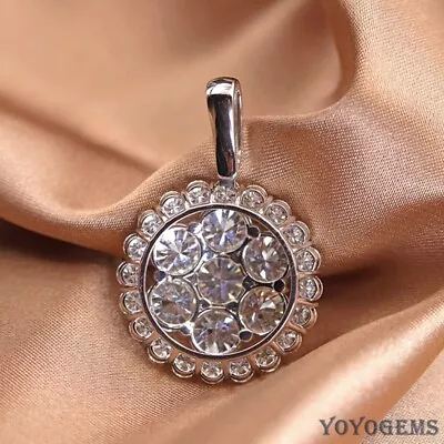 Moissanite Cluster Wedding Pendant 2 Carat Round Cut Solid 14K White Gold VVS1 • $234.78