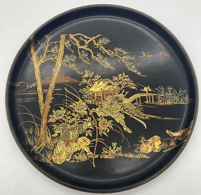 Fine 19th C JAPANESE Antique Lacquered Tray SAMURAI WARRIORS COMBAT Maki-e Meiji • $93.50