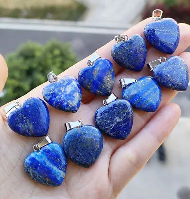 10pcs Lapis Lazuli Gems Stone Heart Pendants Chakra Reiki Healing Amulet • $3.25