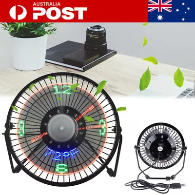 $29.69 • Buy USB LED Clock Fan Desktop Mini Fan Cooling Fans Real Time Temperature Display AU