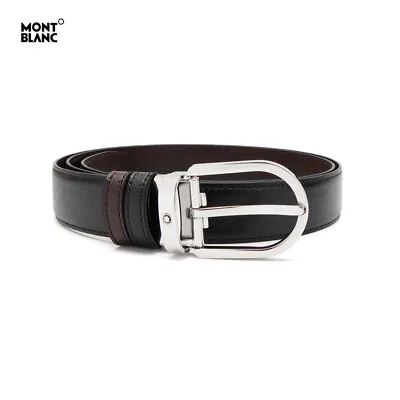 Original Montblanc Men's Natural Cow Hide Leather Reversible Belt Black & Brown • $194.80