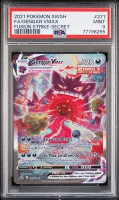 PSA 9 Pokemon Mint Gengar VMAX Alt Art Secret Rare 271/264 Fusion Strike TCG • $355