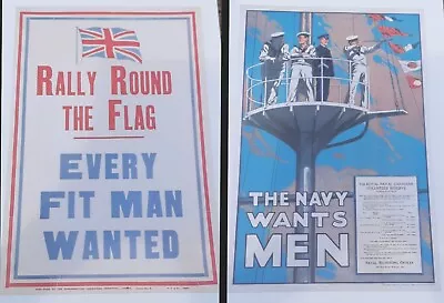 2x Wartime Home Front Posters: The Navy Wants Men Every Fit Man Wanted Camp • £8.99