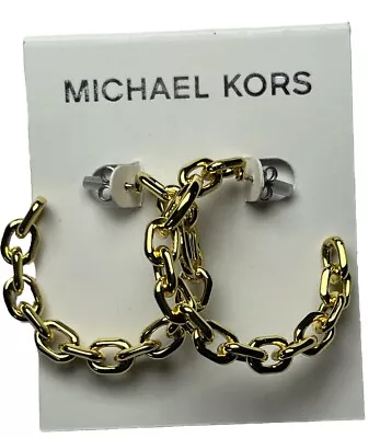 Michael Kors Gold Tone Chain Link Hoop Earrings Polished Plated Brass Post Logo • $60