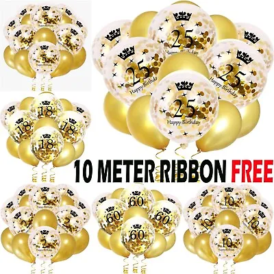 Gold Age Birthday Balloons 16th 18th 21st 30th 40th Birthday AGE Decorations UK • £2.99