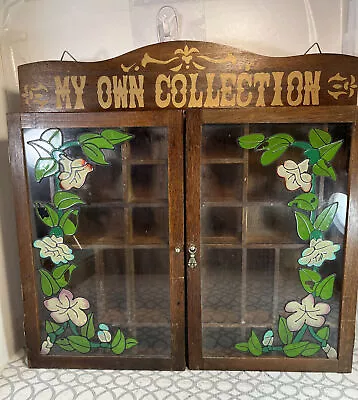 VTG Curio Cabinet With Floral Painted Glass Doors MY OWN COLLECTION 26 Cubbies • $45