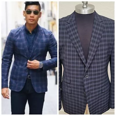 Nwot Michael Kors Seersucker Blue Plaid Slim Suit Blazer Jacket Mens 41 51E 5 • $79.99