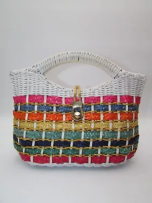 Unbranded Vintage Spring Rainbow Woven Wicker Basket Handbag Purse • $24.99