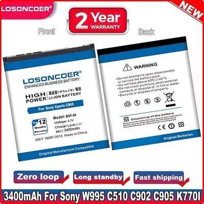 LOSONCOER 3400mAh BST-38 For SONY ERICSSON C510 C902 C905 C905a K770 K770i K580  • $17.65