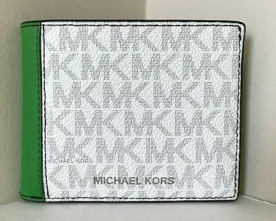 Michael Kors Cooper Slim Billfold White Green Logo 36U1LCOF5B NWT $138 Retail • $39.99