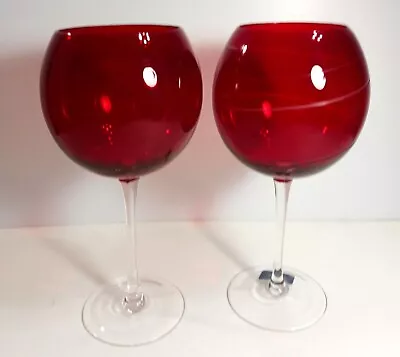 Mikasa Cheers Ruby Balloon Goblets Two: Red Swirl And Red Horizontal Stripe 9   • $21.99