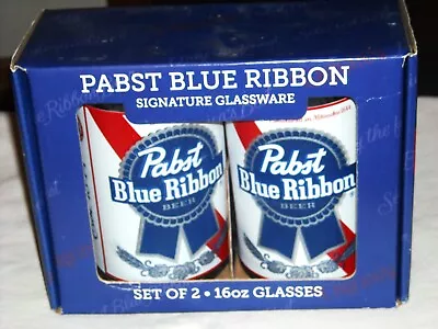 Pabst Blue Ribbon Beer Can Shaped 16oz Glasses Set Of 2 Signature Glassware NIB • $18.80