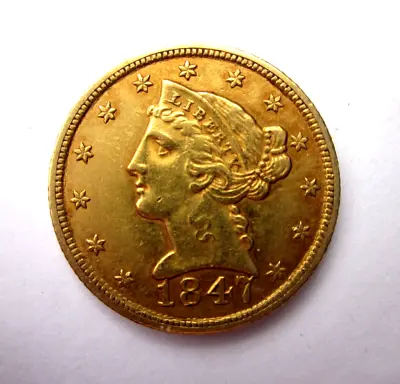 1847/7 Liberty Head Half Eagle 5 Dollar Gold Philadelphia Mint Vp-001 Overdate 7 • $1099.95