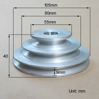 16 To 20mm Bore V Groove 3 Step Pulley For 3/8  = 9.525mm Belt Width - Select • $21.78