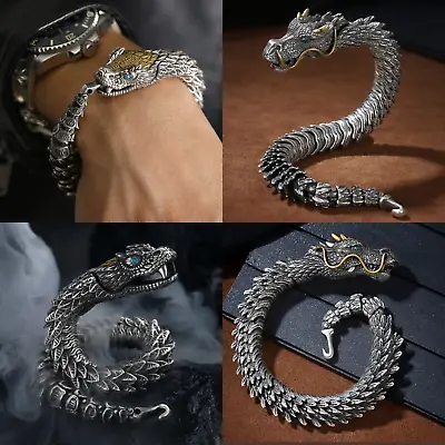 $31.29 • Buy Men 925 Sterling Silver Vintage Dragon Bracelet Unique Lucky Gift Bangle Jewelry