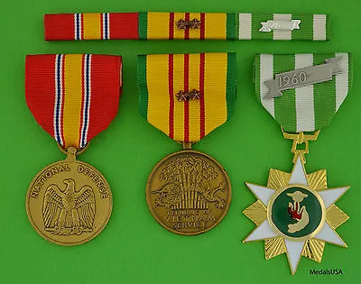 Vietnam Campaign Service National Defense Medals & Ribbon Bar 2 Campaign Stars • $56.98