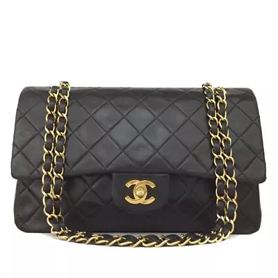 CHANEL Double Flap 25 Quilted CC Lambskin W/Chain Shoulder Bag Black/7Y0202 • $1335