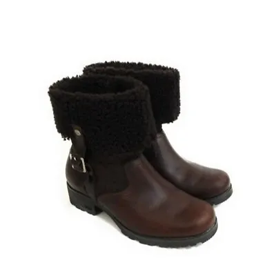 UGG Bellvue II Dark Brown Leather Boots In Expresso Sherpa Lined Womens Size 7 • $130