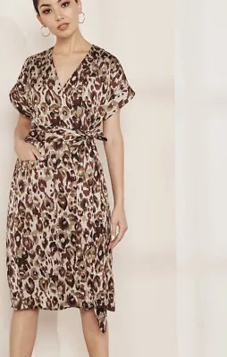 J. Crew Women's Medium Autumn Cheetah Leopard Print Stain Crepe Wrap Dress EUC • $22.80