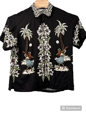 Baik Baik Honolulu Hawaiian Retro Shirt Black M Hula Girl  Sequins  Embroidered • $49