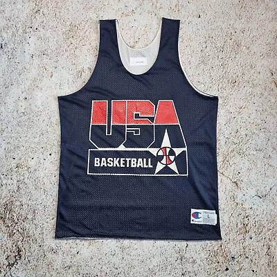 £89 • Buy CHAMPION TEAM USA DREAM TEAM BASKETBALL PRACTICE JERSEY  BLUE 1992 - Size   L