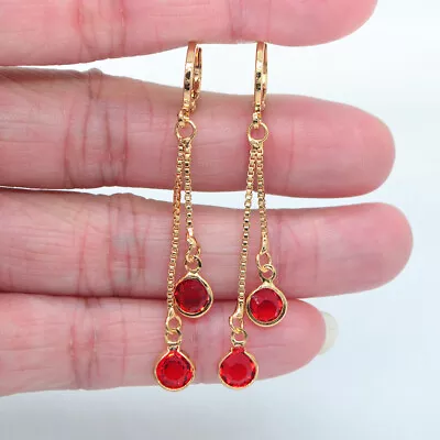 18K Yellow Gold Filled Women Fashion Red Mystic Topaz Round Tassel Earrings • $2.99