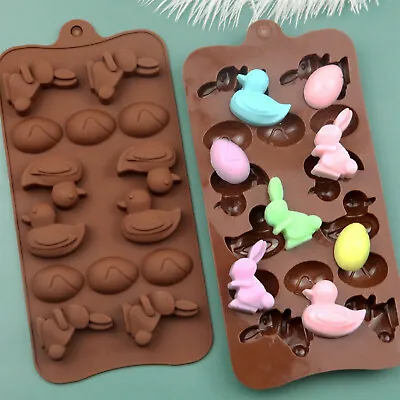 Chocolate Mould Rabbits Eggs Easter Silicone Candy Gummies Cookie Ice Cube Mold • £3.25